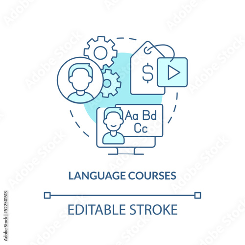 Language courses turquoise concept icon. Speak foreign language. Online tutorial idea abstract idea thin line illustration. Isolated outline drawing. Editable stroke. Arial, Myriad Pro-Bold fonts used
