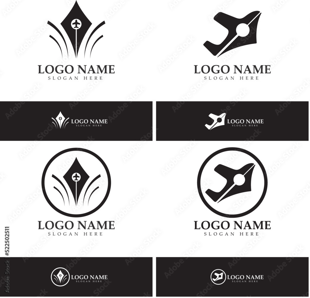 travel blog logo of airplane pen and book illustration design vector icon template travel blog logo of airplane pen and book illustration design vector icon template