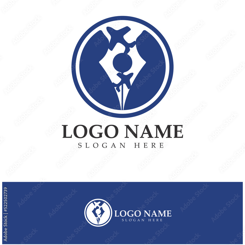 travel blog logo of airplane pen and book illustration design vector icon template travel blog logo of airplane pen and book illustration design vector icon template