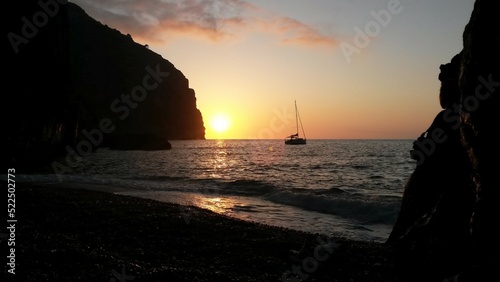 Beautiful evening sunset beach ship view relax vacation