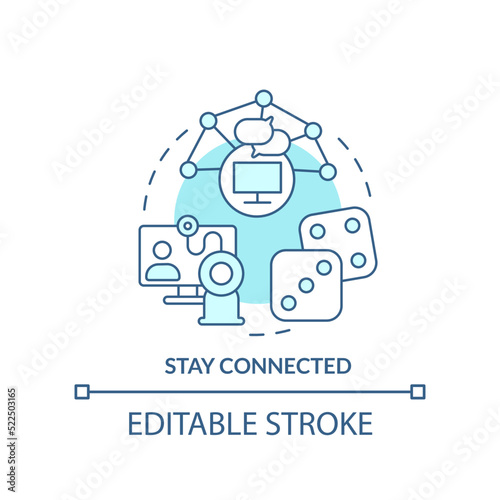 Stay connected turquoise concept icon. Communication. Remote work productivity tip abstract idea thin line illustration. Isolated outline drawing. Editable stroke. Arial, Myriad Pro-Bold fonts used