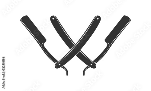 Crossed razors icon. Straight razors for shaving graphic sign isolated on white background. Barber shop logo template. Vector illustration