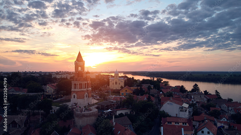Obraz na płótnie Drone view of Zemun, Belgrade, Serbia. w salonie