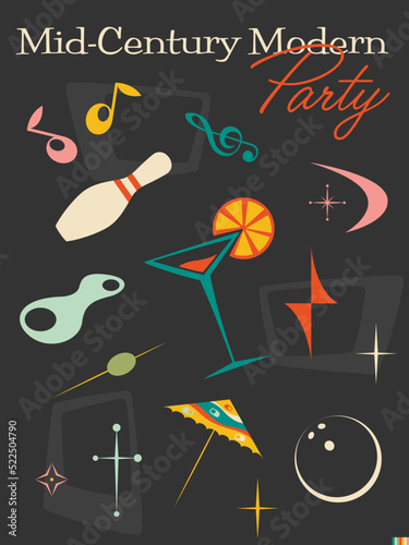 1950s Mid Century Modern Style Bowling And Cocktail Party Poster