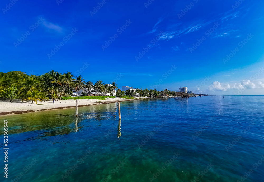 Playa Azul beach palm seascape panorama in Cancun Mexico.