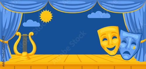 Background with curtains stage. Illustration for theatrical performance.