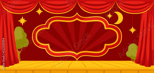 Background with curtains stage. Illustration for theatrical performance.
