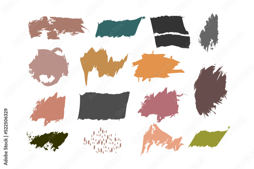A set of grunge brush strokes of natural shades. Green moss, light and dark brown colors, gray brown and pink beige. Pastel brush strokes. Banners A set of grunge brush strokes of natural shades. Green moss, light and dark brown colors, gray brown and pink beige. Pastel brush strokes. Banners