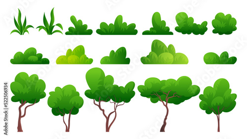 Trees, bush and grass elements collections with flat design