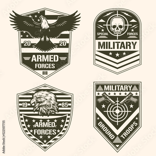 Armed forces set monochrome emblem