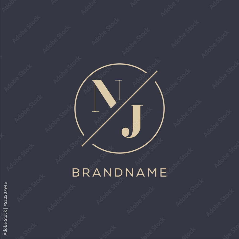 Initial letter NJ logo with simple circle line, Elegant look monogram ...