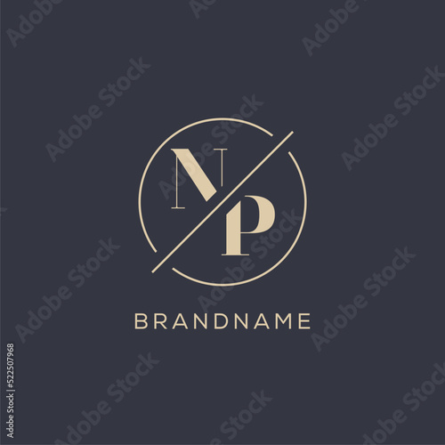 Initial letter NP logo with simple circle line, Elegant look monogram logo style