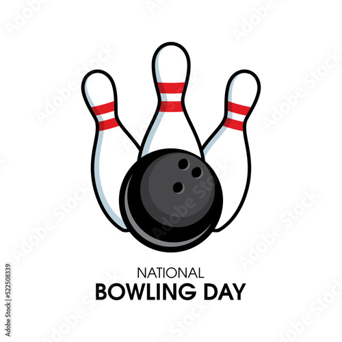 National Bowling Day vector. Three white bowling pins and a black ball icon vector. Bowling skittles drawing. Second Saturday in August. Important day