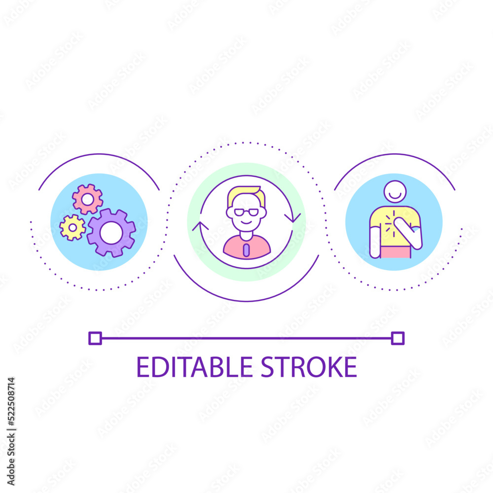 Employee development and growth loop concept icon. Learning opportunities abstract idea thin line illustration. Job satisfaction. Isolated outline drawing. Editable stroke. Arial font used