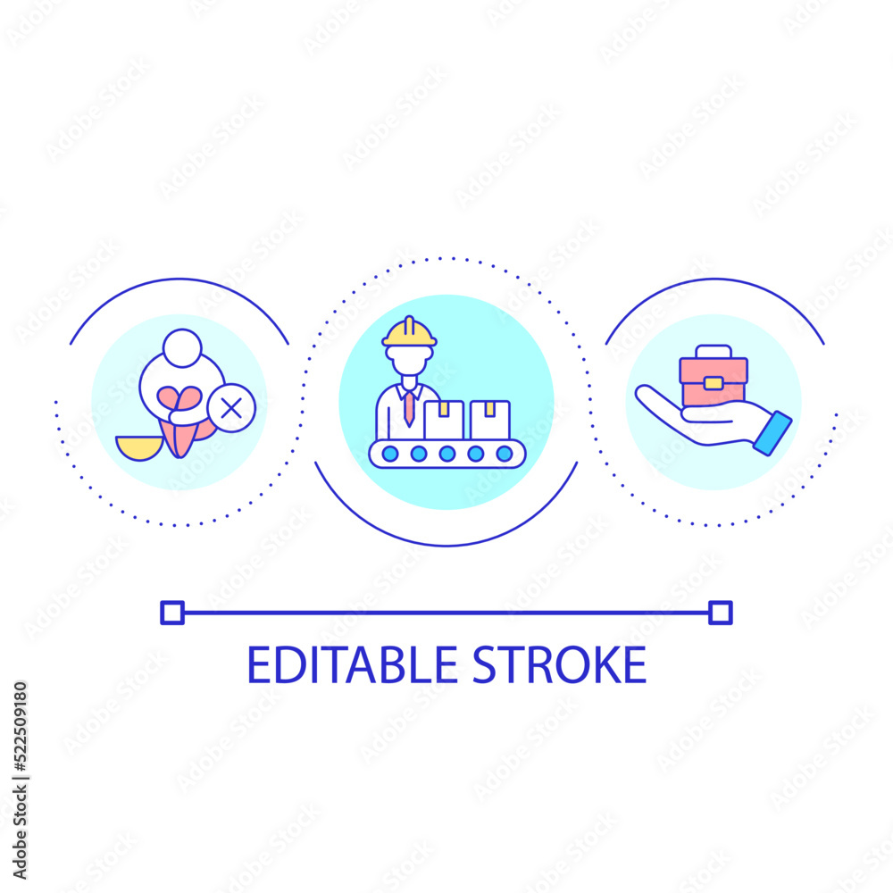 Combat poverty through employment loop concept icon. Creating new job positions abstract idea thin line illustration. Social development. Isolated outline drawing. Editable stroke. Arial font used