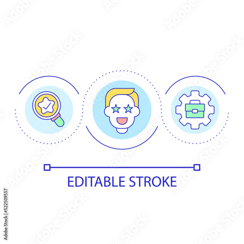 Measuring employee satisfaction loop concept icon. Worker productivity assessment abstract idea thin line illustration. Gathering data. Isolated outline drawing. Editable stroke. Arial font used
