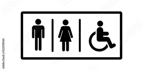 Restroom sign. Toilet sign with lady, man and person with a disability symbols, vector illustration.