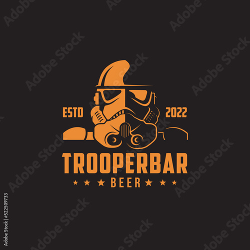 Trooper helmet bar tap house retro logo design photo