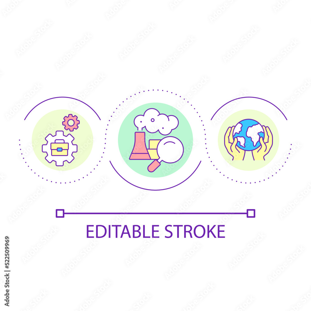 Environmental risk assessment loop concept icon. Plan security monitoring abstract idea thin line illustration. Evaluating hazards. Isolated outline drawing. Editable stroke. Arial font used Environmental risk assessment loop concept icon. Plan security monitoring abstract idea thin line illustration. Evaluating hazards. Isolated outline drawing. Editable stroke. Arial font used