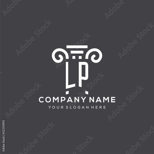 Monogram LP logo for law firm with pillar icon in modern and creative geometric style