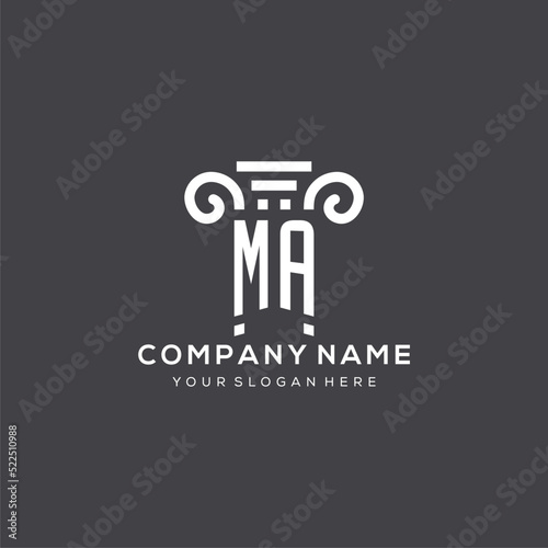 Monogram MA logo for law firm with pillar icon in modern and creative geometric style