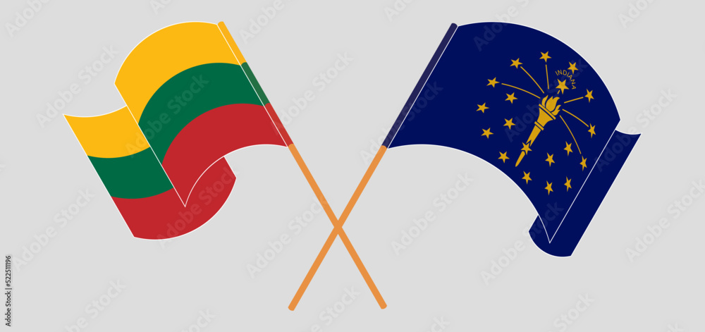 Crossed and waving flags of Lithuania and the State of Indiana Crossed and waving flags of Lithuania and the State of Indiana