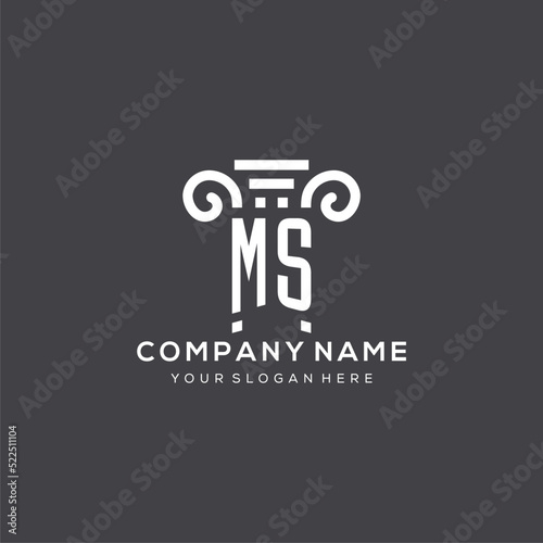 Monogram MS logo for law firm with pillar icon in modern and creative geometric style photo