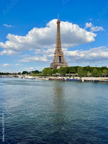 Fluffy Clouds, Summer blue sky; Tour Eiffel 