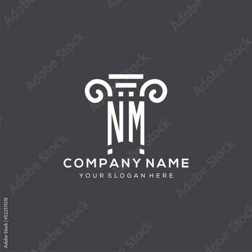 Monogram NM logo for law firm with pillar icon in modern and creative geometric style