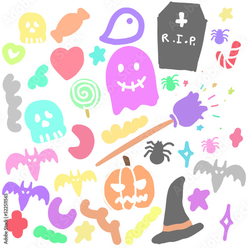 Pastel Halloween doodle hand drawing pattern colorful and cute holiday in October.