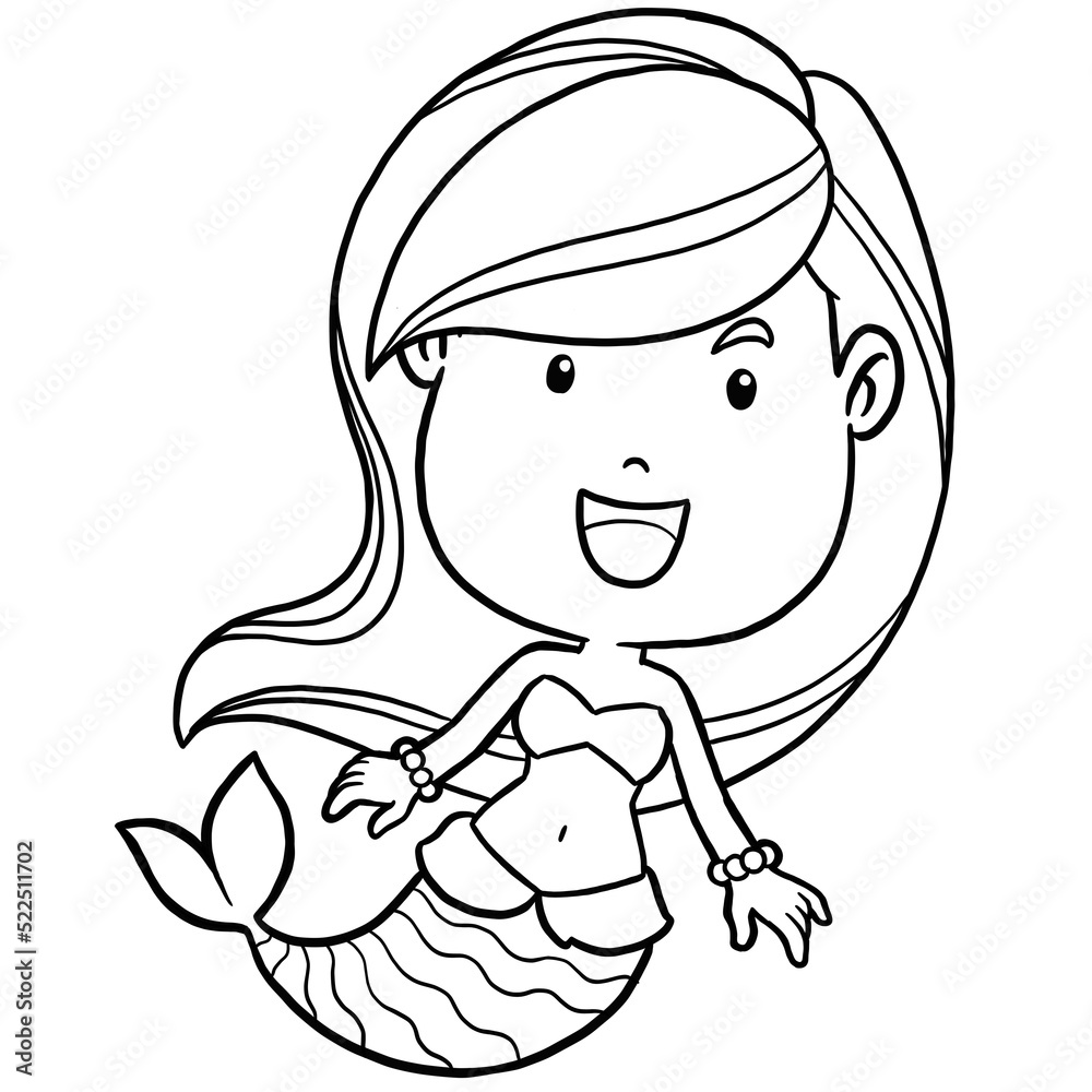 Fototapeta premium cute little mermaid coloring page