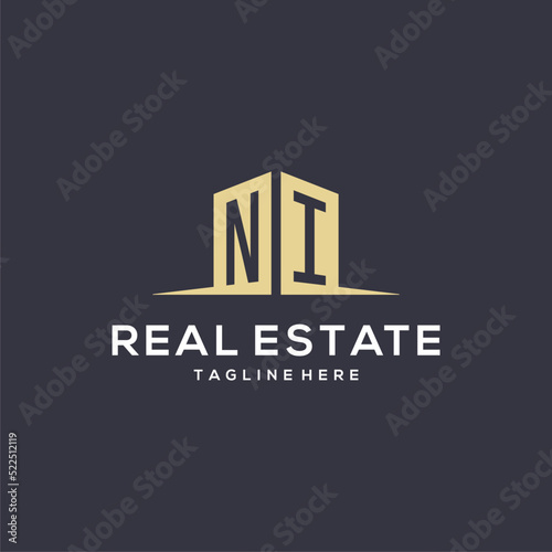 Monogram NI logo for construction with simple building shape icon design