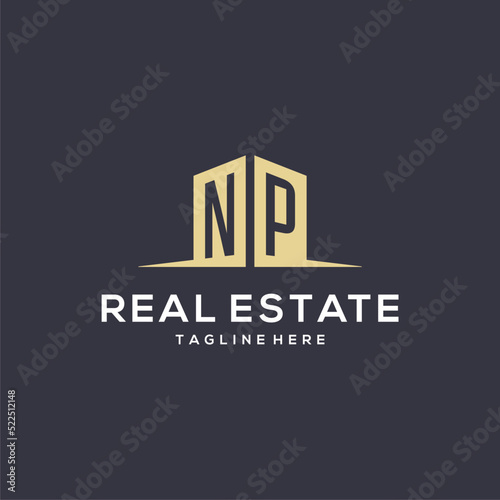 Monogram NP logo for construction with simple building shape icon design