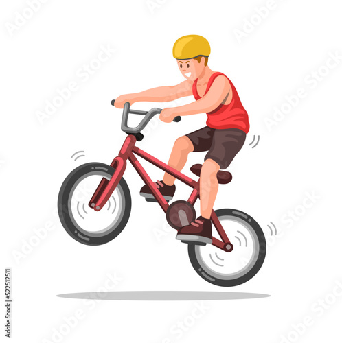 Boy riding bike, freestyle extreme sport illustration vector