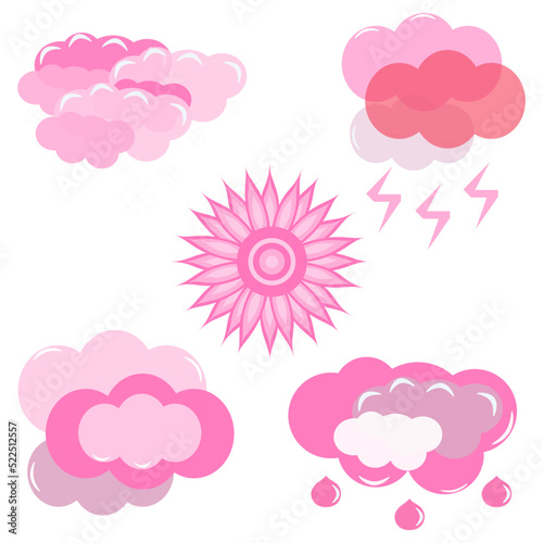 PINK WEATHER FORECAST SET ILLUSTRATION VECTOR DESIGN