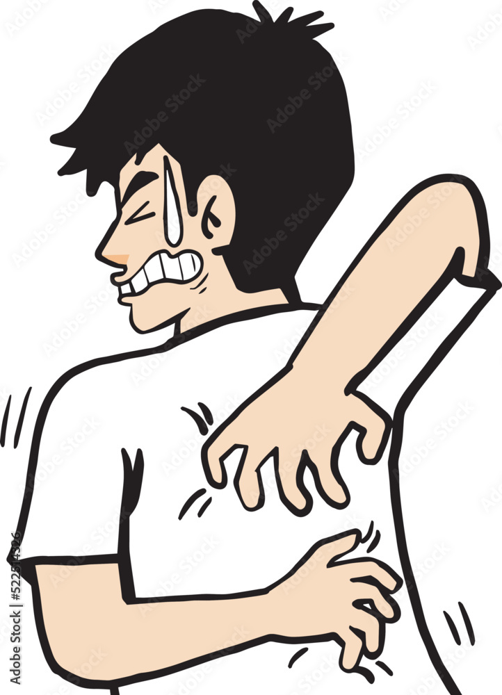 A man scratching his back because itching A man scratching his back because itching
