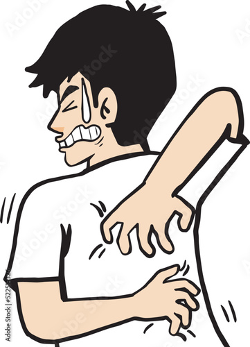  A man scratching his back because itching