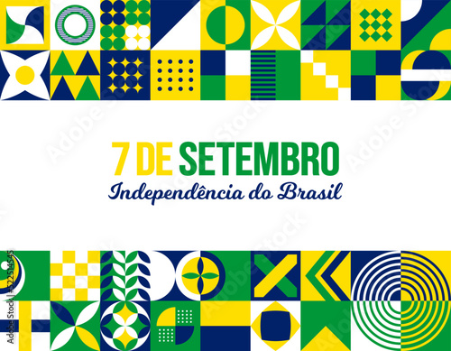 Brazil Independence Day Background. 7 September annual holiday design. 7 de setembro celebration. Independência do Brasil poster. Horizontal banner vector illustration. Neo Geometric pattern concept 