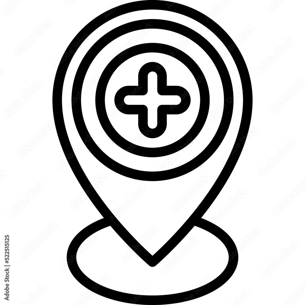 Pin with cross sign icon, location map and navigation vector Pin with cross sign icon, location map and navigation vector