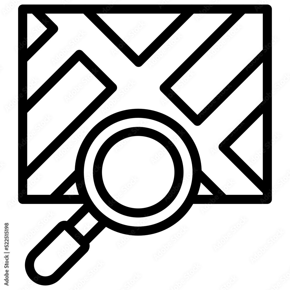 Magnifying glass and map icon, location map and navigation vector Magnifying glass and map icon, location map and navigation vector