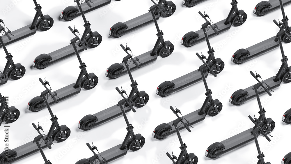 Electric scooter on white background minimalist design, dark color 3d render Electric scooter on white background minimalist design, dark color 3d render