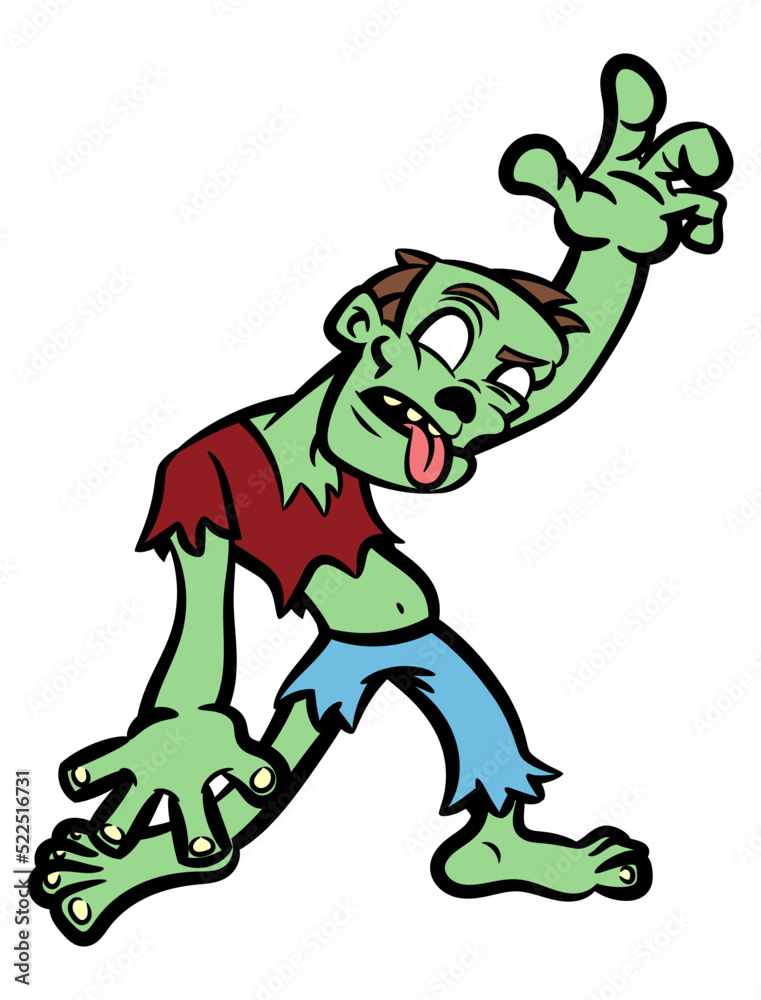 Cartoon illustration of Zombie walking for the food, best for mascot, logo, and sticker with halloween themes for kids Cartoon illustration of Zombie walking for the food, best for mascot, logo, and sticker with halloween themes for kids