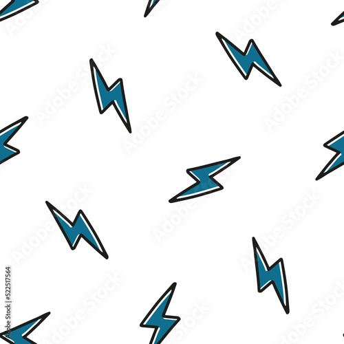 Seamless pattern with blue lightning bolts