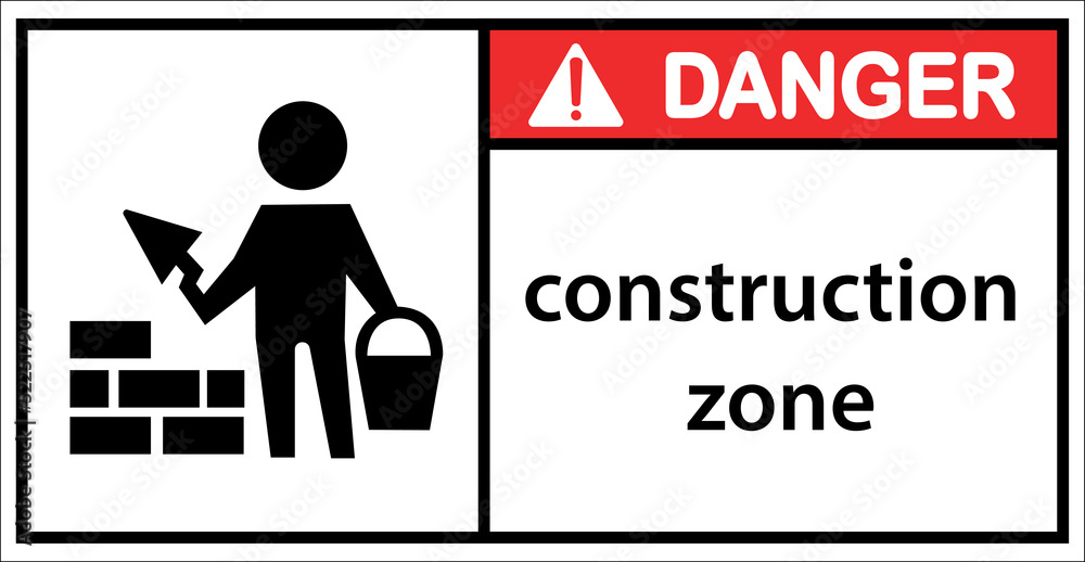 Naklejka premium Construction warning sign Use caution when walking through.Sign danger
