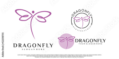 Set of dragonfly logo design with creative concept Premium Vector