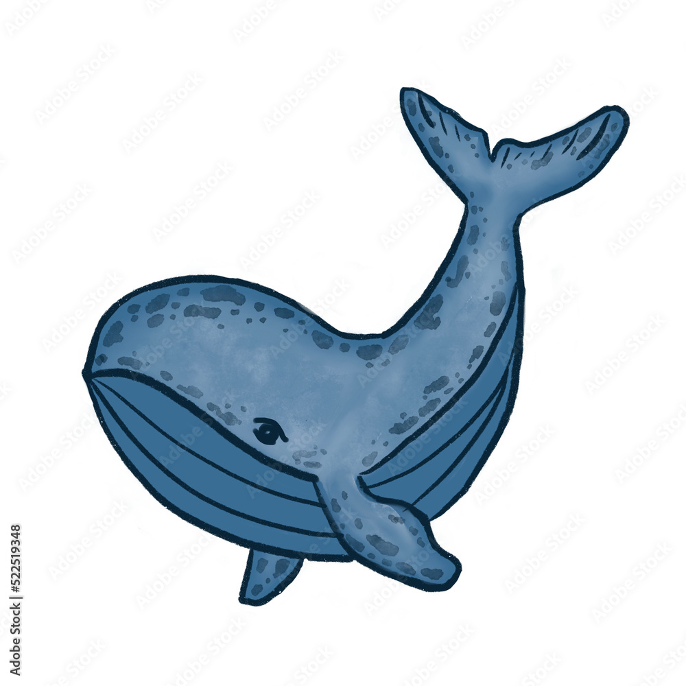 Fototapeta premium Blue whale in cute style.