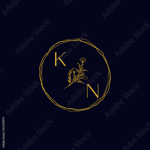 KN beauty circle wedding monogram logo which is good for digital branding or print