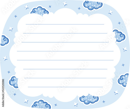 Blank cute reminder paper note planner  with pastel coloring and clouds