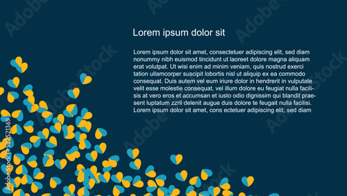 web page background layout with chaotic yellow and blue little hearts and place for text