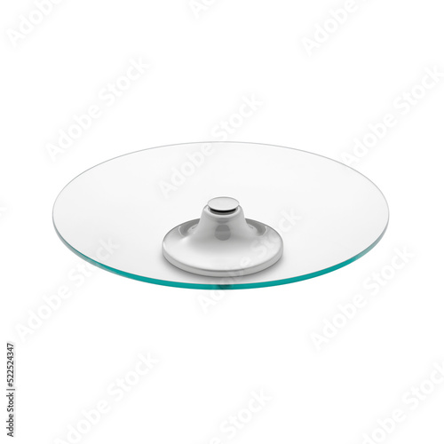 Modern transparent glass cake stand with silver base, isolated on white